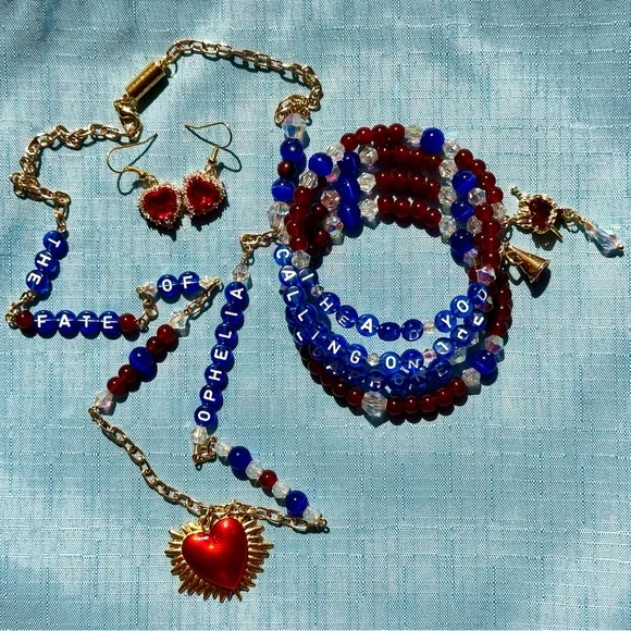 The Fate of Ophelia theme Heart Pendant set Earrings Coil Bracelet Taylor Swift - Picture 2 of 6
